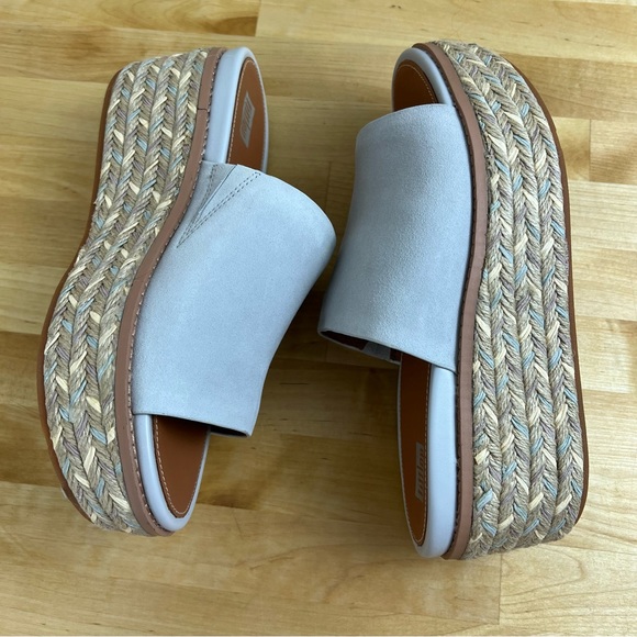 NEW Fitflop Eloise Espadrille Suede Leather Wedge Slide Sandals Soft Grey Size 7 - Picture 2 of 13